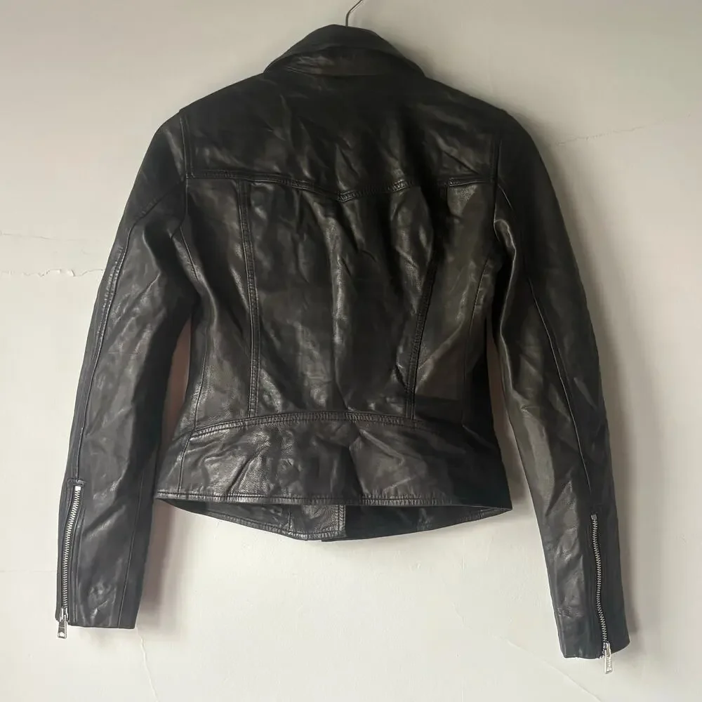 ALLSAINTS Vela Lamb Leather Black Biker Jacket Size 0
